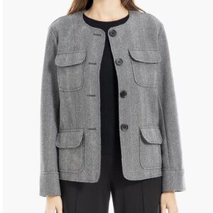 MAX Studio London Black Grey Herringbone Collarless Jacket Size Medium